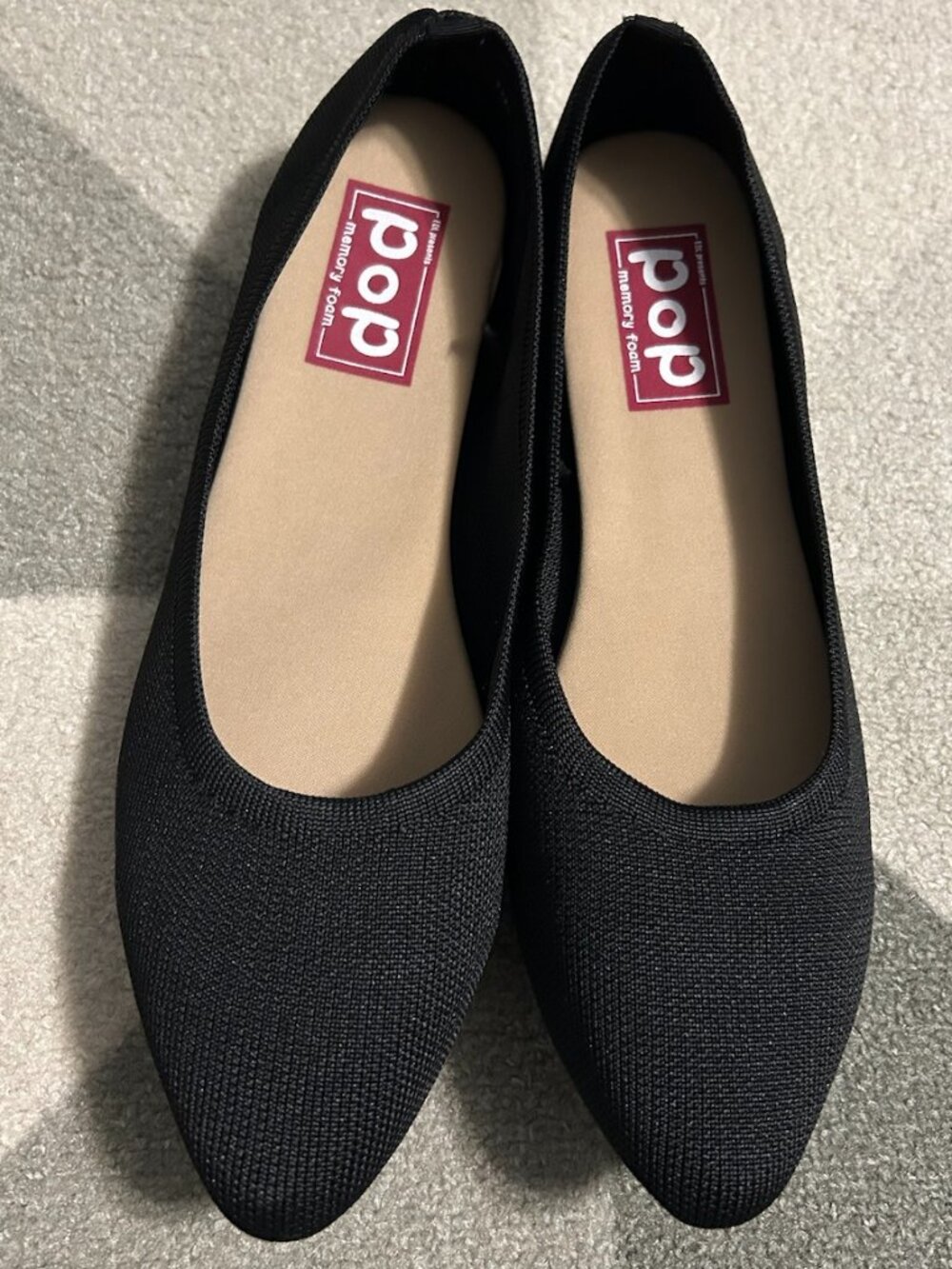 POP Kovari Black Knit Pointed Toe Ballet Flats Women's Size 11